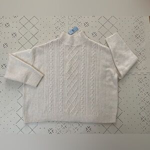 NWT Loft ivory cable knit mock neck‎ sweater LP